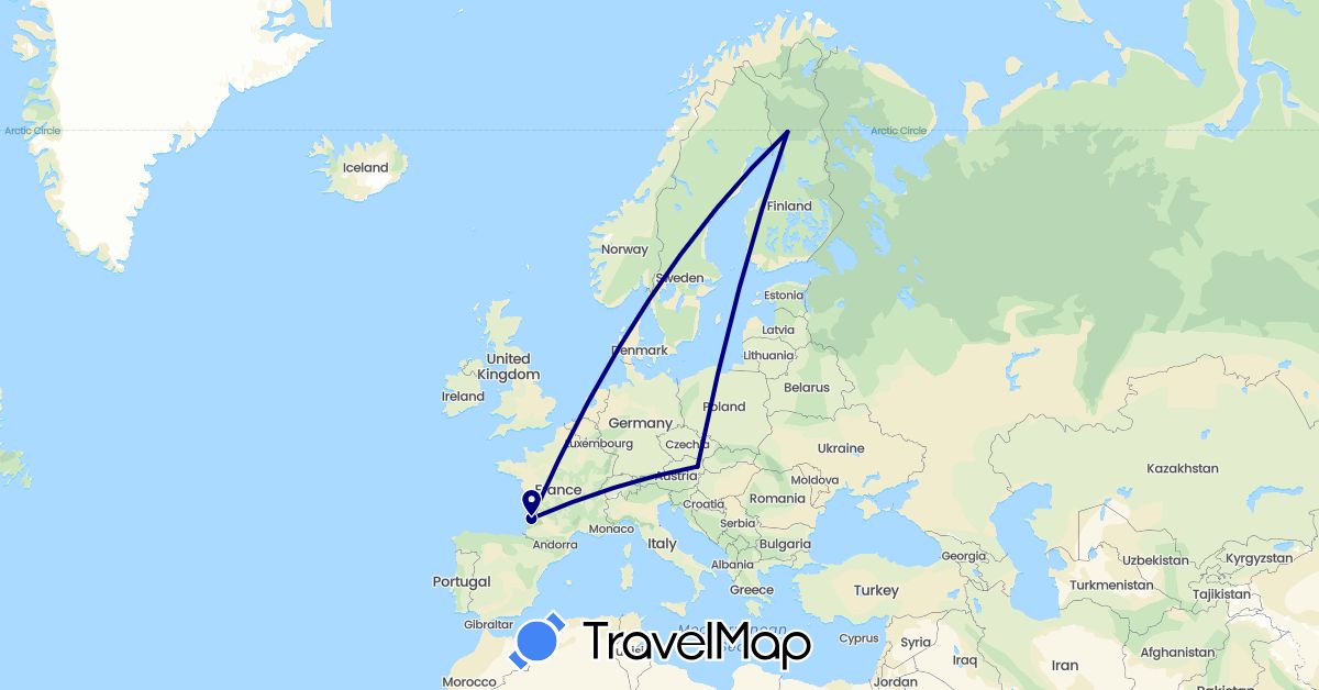 TravelMap itinerary: driving in Austria, Finland, France (Europe)